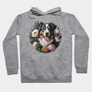 Tricolor Australian Shepherd Framed By Peonies Hoodie